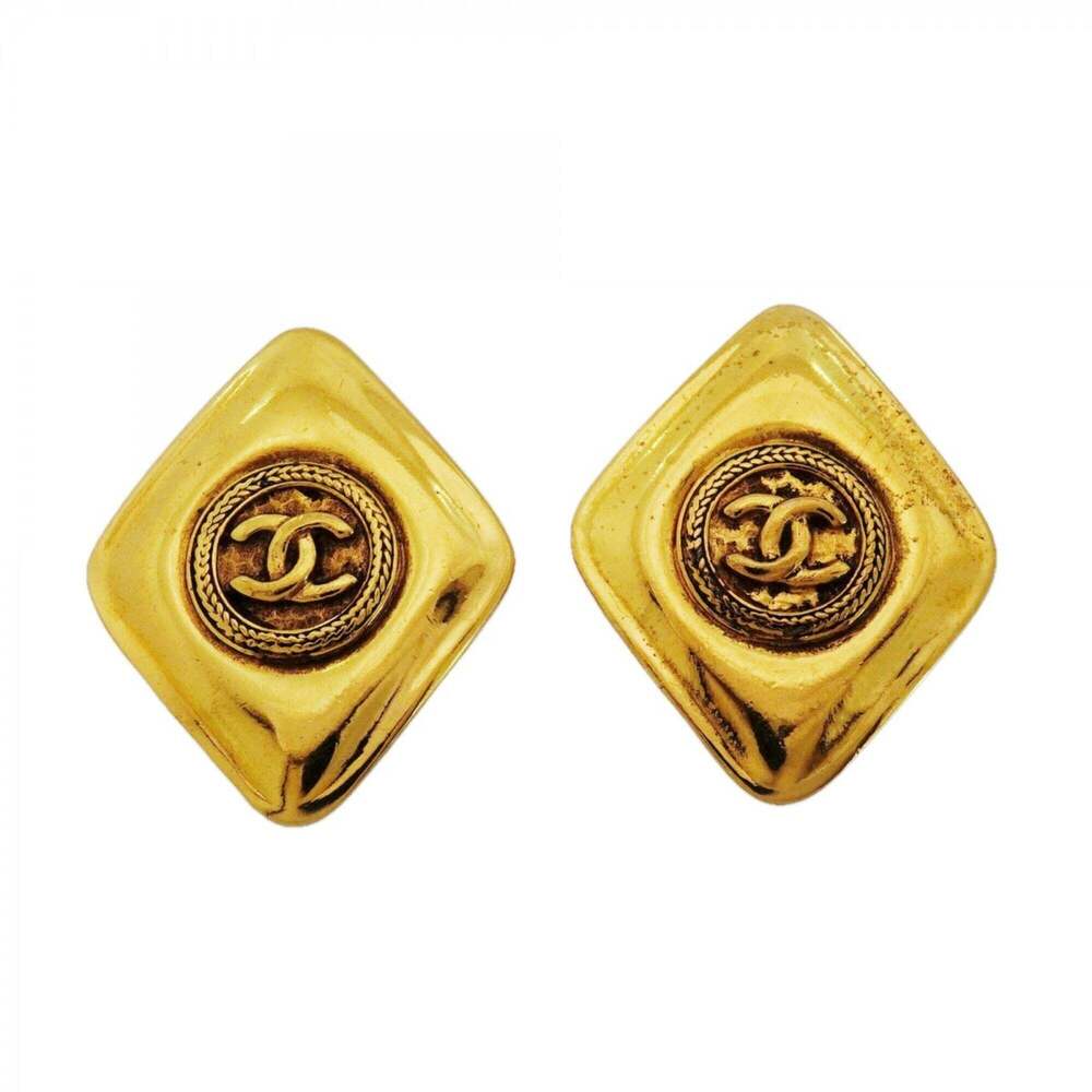 CHANEL Gold Diamond Logo Earrings